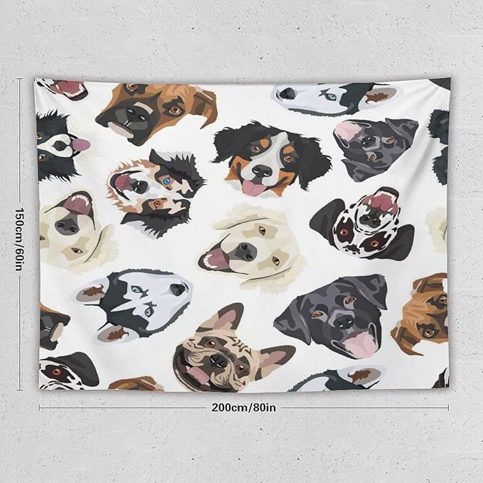 VUMIVI Dog-Head Tapestry Cartoon Pet Illustrations Cute Funny Animals Colorful Graffiti Tapestry Wall Hanging for Living Room Bedroom Dorm Classroom Aesthetic Decor W80xL60in