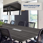 Sturdy Conference Table with Cable Management Grommets Modern Rectangle Office Meeting Table with Wood Tabletop and Metal Frame & Legs- Easy Assembly Boardroom Table (Grey, 10 Foot)