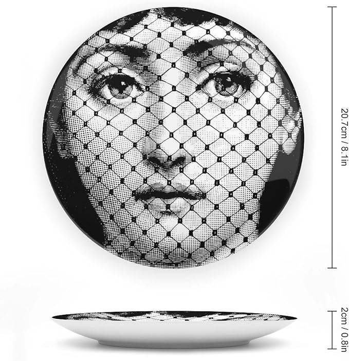 Lina Cavalieri Plate, Wall Decorative Plate, Mysterious Face Plate Wall Hanging Decoration,Including Bracket and Special Spring Hook, 8inch, Style9
