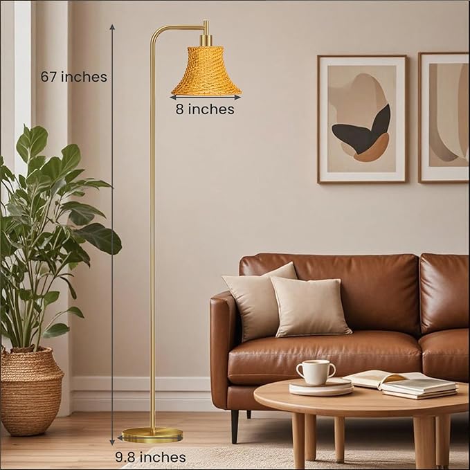 67" Modern Vintage Floor Lamp with Rattan Lampshade - Ideal for Living Room, Bedroom & Office - Heavy Base, Pedal Switch, Stable & Convenient Lighting Solution(Include E26 Bulb)