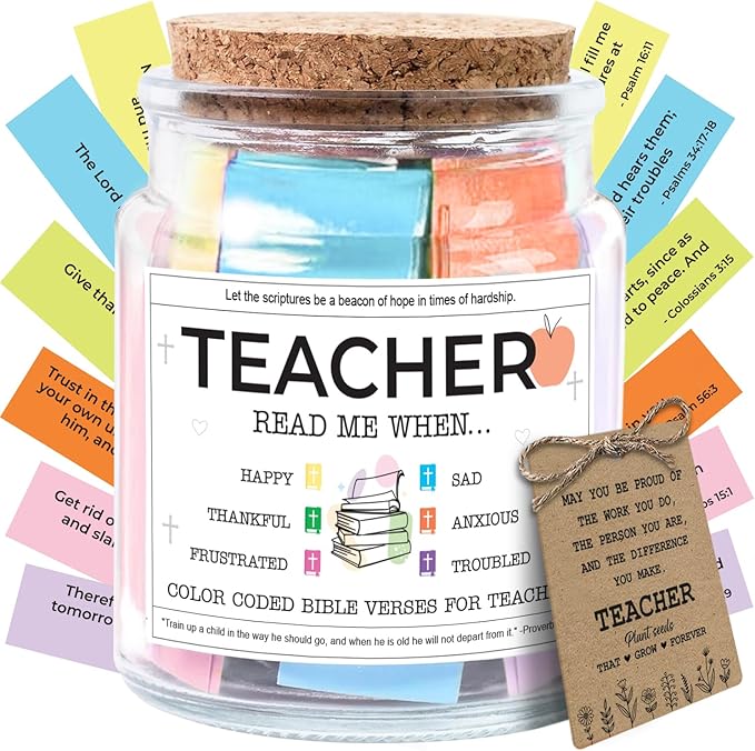NewEleven Teacher Gifts For Women, Men - Teacher Gifts, Appreciation, Thank You Present, Inspiratonal Gift For Teachers From Student - Bible Verse Jar