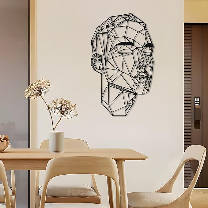 Man Face Metal Wall Art, Metal Line Wall Art, Wire Portrait of a Man, Abstract Modern Line Face, Modern Home Decor, Wall Sculpture Artwork, Best Gift for Him(Black, 53 x 33 inches / 135 x 82 cm, metal wall art)