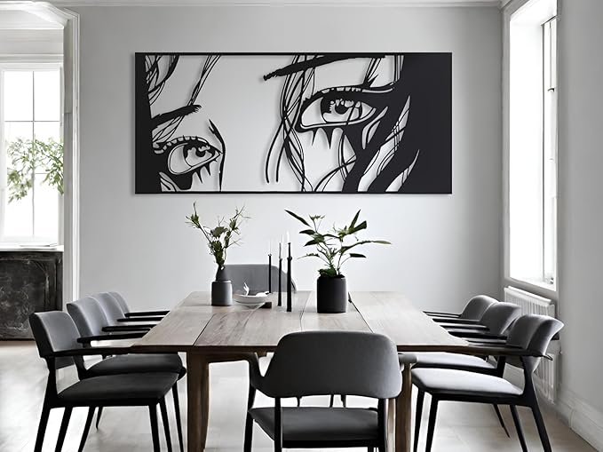 Vailla Wall Art Decor Minimalist Abstract Woman Eyes Wall Decoration Wooden Modern 3D Sculptures Line Drawing Art Decor Female Wall Hanging for Bedroom Kitchen Bathroom Living Room