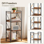 HOOBRO Bookshelf, 4-Tier Industrial Bookcase, Book Shelf Storage Organizer, Small Bookshelf with Metal Frame for Living Room, Bedroom, Home Office, Kitchen, Rustic Brown and Black BF40SJ01