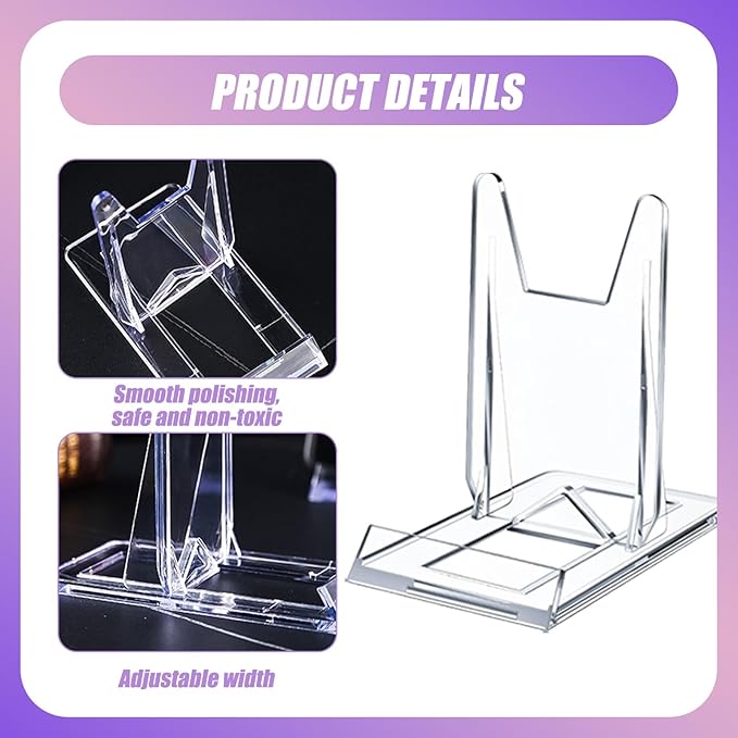 10 Pack Acrylic Book Stand, Clear Adjustable Display Holder Easel for Comic Books, Magazines, Photos, Artworks – Multi-Purpose Shelf Decor for Home Office, Cookbooks, Collectibles