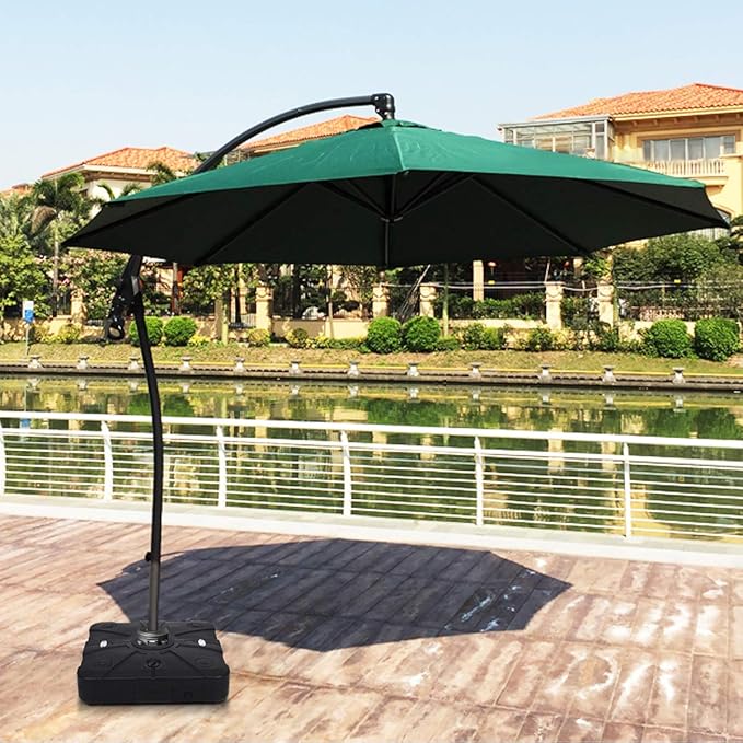 Tangkula Cantilever Offset Patio Umbrella Base Weight Stand with Wheels, 260lbs Wet Sand Filled Weight, Square Heavy Duty Outdoor Umbrella Base Plate w/Crossbar, Umbrella Stand Base