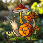 Boho Mushroom Snail Acrylic Suncatcher Stained Glass Effect Window Car Hanging Christmas Ornament Indoor Outdoor Decor Garden Sun Catcher Panel for Mushroom Lover for Women Mom Grandma