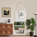 Antok Full Length Mirror, 68"x26" Floor Mirror with Stand, Standing Hanging Leaning Irregular Mirrors for Bedroom Living Room Entryway, Wavy Shaped, Golden