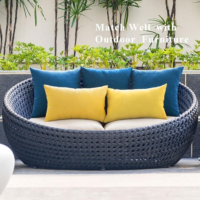 MIULEE Pack of 2 Decorative Outdoor Solid Waterproof Throw Pillow Covers Faux Linen Garden Farmhouse Coastal Cushion Cases for Summer Patio Tent Balcony Couch Sofa 18x18 Inch Blue