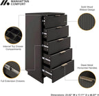 Manhattan Comfort Granville 2-Piece Modern Solid Wood Tall Narrow and Standard Dresser Set - Gold Finish Handles - Sleek Design for up to 35" TV - Elegant and Durable Bedroom Furniture, Dark Grey