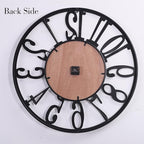 Industrial Modern Vintage Wood Wall Clock with Iron Frame & Artful Cutout Numerals, Non Ticking Battery Operated, Decorative for Farmhouse Living Room Office Kitchen Home Décor, 16 Inch