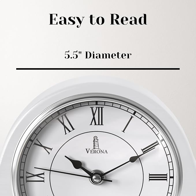Mantel Clock, White Wooden Mantle Clock for Living Room Décor - Silent, Decorative, Solid Wood, Battery Operated Mantle Clock for Fireplace Mantel, Office, Desk, Shelf & Home Décor Gift, 15x7.5 Inch