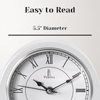 Mantel Clock, White Wooden Mantle Clock for Living Room Décor - Silent, Decorative, Solid Wood, Battery Operated Mantle Clock for Fireplace Mantel, Office, Desk, Shelf & Home Décor Gift, 15x7.5 Inch