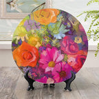 Decorative Plates, Floral Print Ornament, Vibrant Flower Bouquet with Daisy Peony Gerbera, 10 Inch, Kitchen Wall Decor, Multicolor