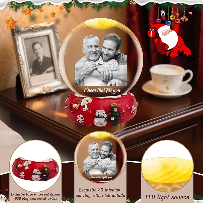 Custom Snow Globes with Photo Name Christmas Snow Globes with Light-Up Base Personalized Engraving Crystal Snowglobe Gifts for Family Women Men Kids Xmas Gift (Snowglobe)