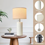20.5" Modern Ceramic Table Lamps for Bedroom Set of 2, Bedside Lamps for Night Stands with Beige Lampshade, Farmhouse Table Lamp for Living Room Office Dorm, White