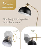 HarvestLand Halo Brass Floor Reading Lamp – Standing Reading Lamps with Solid Base, Black Reading Floor Lamp for Living Room, Bedside Table or Over Chair Use, Reading Light Standing Lamp