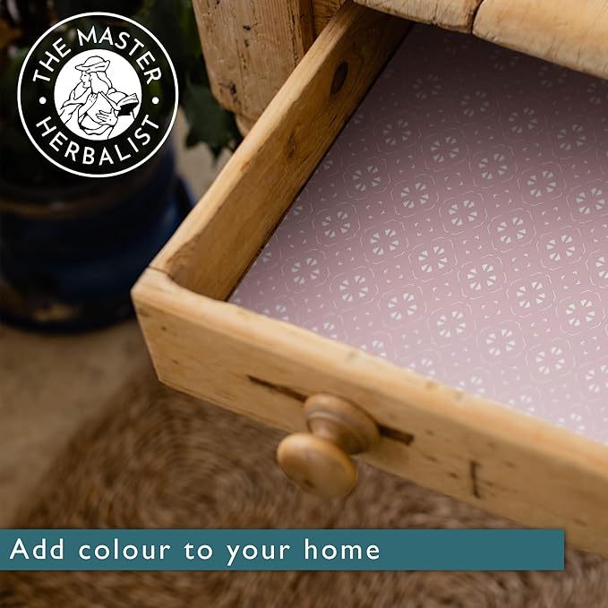The Master Herbalist Fragrant Scented Drawer Liners in a Geometric Print (Folded) | Natural | Pack of 5 Sheets | Contains Essential Oils | Made in The UK (Helebore Pink | Neroli & Bergamot, Folded)