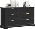 6 Wooden Drawer Dresser for Bedroom Storage, Modern Farmhouse Wood Chest of Drawers with Metal Handles, Wide Storage Cabinet for Closet, Living Room, or Entryway Black