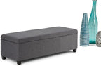 SIMPLIHOME Avalon Storage Ottoman Bench - 48 inch Wide Upholstered Linen Look Fabric Rectangular Lift-Top Ottoman in Slate Grey, Contemporary Storage Bench for Living Room with High-Density Foam