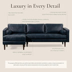Poly & BARK Napa 104.5" Left-Facing Sectional Sofa – Midnight Blue Full-Grain Pure-Aniline Italian Leather, Feather-Down Cushions, Kiln-Dried Solid Wood Frame, Walnut Legs