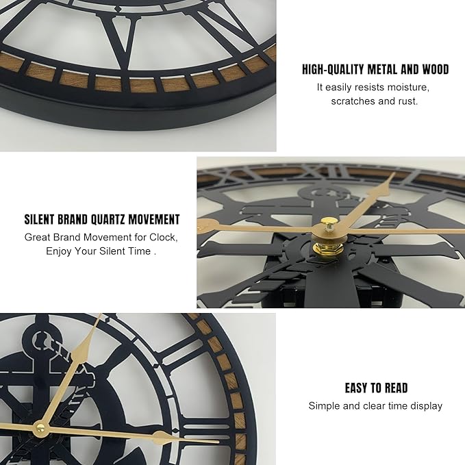 24 Inch Wall Clock, Anchor Wall Clock, Silent Non Ticking, Battery Operated Large Decor Clocks for Living Room Decor, Kitchen, Office (Nautical Style)