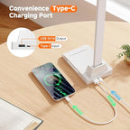 ShineTech LED Desk Lamp for Home Office, Dimmable Desk Light with 25 Lighting Combinations and USB Port, Memory and Timer Folding Reading Light for Study Nightstand, White