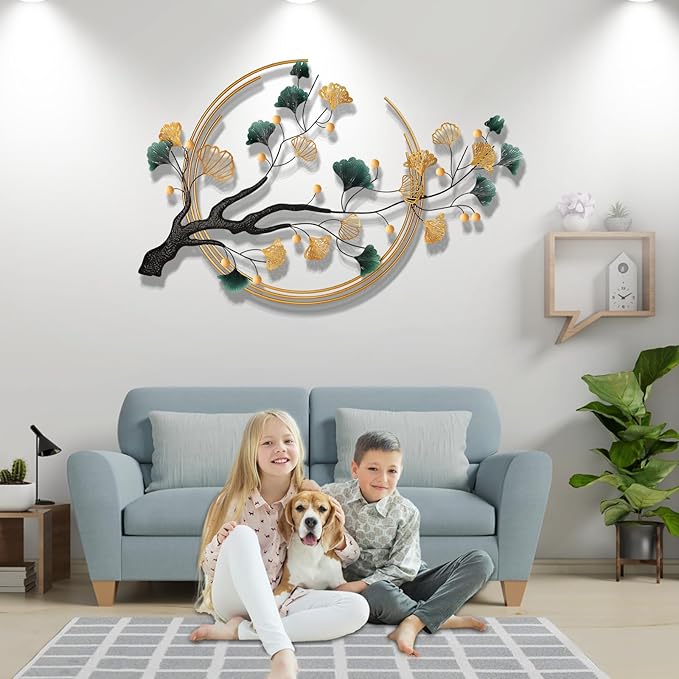 Babyieia 59" Oversized 3D Ginkgo Leaf Metal Wall Art Decor for Living Room, Gold Wall Art Decorations, Large Modern Wall Sculptures, Metal Wall Decor Home Decor for Living Room Dining Room Bedroom