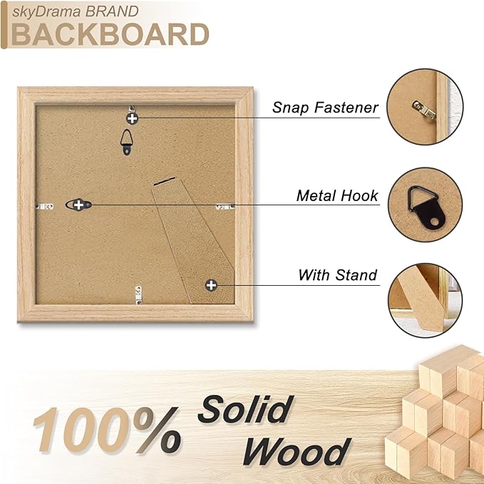 Natural Solid Wood 8x8 Picture Frame, Display 8 x 8 Inch Picture Poster Photo, Vertical & Horizontal Wall Hanging - 2 Pack/Natural/8"x8"
