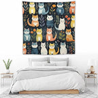 VUMIVI Cartoon Abstract Cat Tapestry Fun Cute Animals Plants Bohemian Modern Art Color Illustration Tapestry Wall Hanging for Living Room Bedroom Dorm Classroom Aesthetic Decor W60xL60in