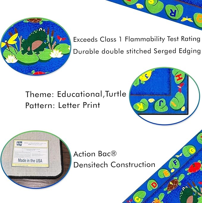 KIDCARPET.COM Turtle Circle Time Rectangle Classroom Rug | Bordered Area Rug for Preschool Daycare Learning, 7'6" x 12'