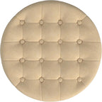 HomePop by Kinfine Fabric Upholstered Round Storage Ottoman - Button Tufted Ottoman with Removable Lid, Light Tan Textured Solid