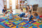 Booooom Jackson ABC Classroom Rug Elementary, Educational Carpet 6’7'’ x 9' Blue Preshool Seating Rug with Alphabet for School, Daycare, Reading Corner, Non-Slip