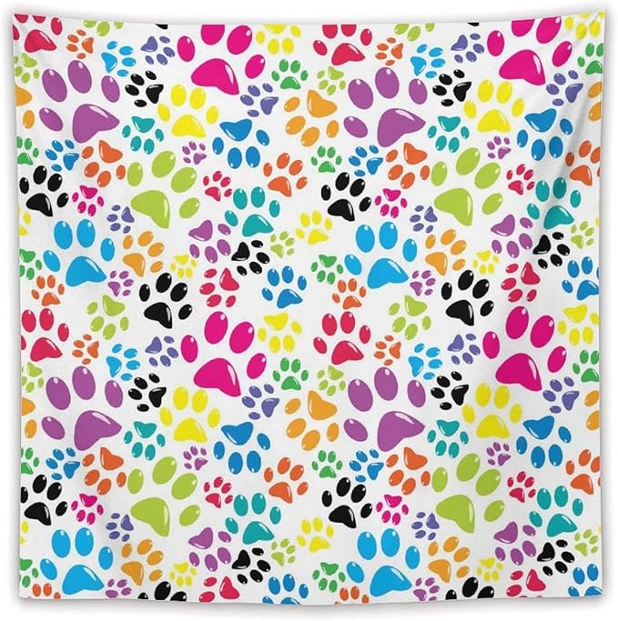 VUMIVI Dog Paw Tapestry Funny Colorful Cartoon Animal Footprints Blue Black Red Tapestry Wall Hanging for Living Room Bedroom Dorm Classroom Aesthetic Decor W60xL60in