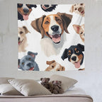 VUMIVI Cartoon Dog Tapestry Black & White Pet Dog Heads Cute Illustration Modern Creative Design Tapestry Wall Hanging for Living Room Bedroom Dorm Classroom Aesthetic Decor W60xL60in