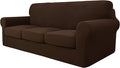 YEMYHOM Latest Checkered 4 Pieces Couch Covers for 3 Cushion Couch Extra Large High Stretch Thickened Sofa Cover for Dogs Pets Furniture Protector Sofa Slipcovers (Dark Coffee), 91"-110"(3 Cushions)