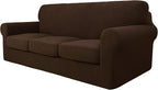 YEMYHOM Latest Checkered 4 Pieces Couch Covers for 3 Cushion Couch Extra Large High Stretch Thickened Sofa Cover for Dogs Pets Furniture Protector Sofa Slipcovers (Dark Coffee), 91"-110"(3 Cushions)