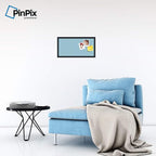 PinPix ArtToFrames 10x22 Custom Cork Bulletin Board Sky Blue Waves Poster Board Has a Fabric Style Canvas Finish, Framed in Satin Black (PinPix-245)