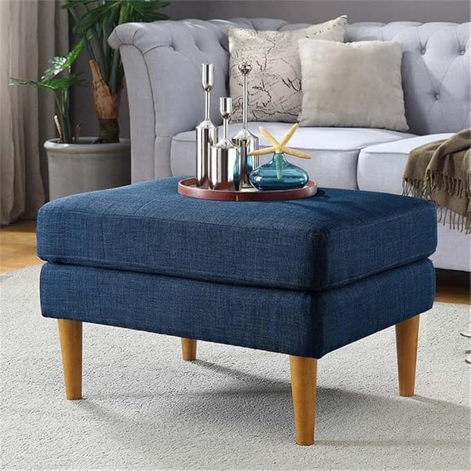 Convenience Concepts Designs4Comfort Marlow Ottoman 27" - Mid-Century Modern Upholstered Footrest & Seat for Living Room, Bedroom, Hallway, or Entryway, Dark Blue Fabric