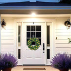 Solar Spring Wreath for Front Door Pre-lit 16inch 30LED Wreaths Spring Summer Decor for Outside Aftificial Purple Flower Wreaths Home Decorations Wreath for Door Festival Decor