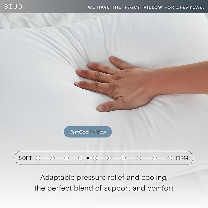 Sijo FlexCool Shredded Memory Foam Pillow - Adjustable Loft Pillow with Cooling Surface - Good Housekeeping 2025 Bedding Award Winner - CertiPUR-US - Medium Firm for Back, Side, Stomach Sleeper (King)
