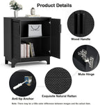 Black Rattan Cabinet, Natural Rattan Storage Cabinet with 2 Doors Adjustable Shelf Large Space Entryway Hallway Sideboard Buffet for Living Room Kitchen