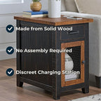 Martin Svensson Home Solid Wood Black and Honey Rustic Chairside End Table with Power and Storage