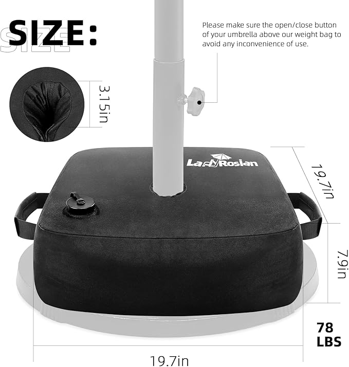 LadyRosian Umbrella Base Weight Heavy Duty Water Weight Bag Side Slot Opening for Cantilever Patio Umbrella, Fits Any Offset