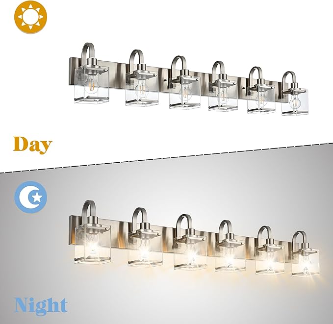 6-Light Bathroom Light, Brushed Nickel Vanity Light Fixture Over, Mirror,Modern Wall Lamp with Clear Glass Shade Wall Sconce Lighting for Living Room, Bedroom, Hallway