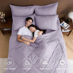 HEVUMYI King Purple Comforter Set - 7-Piece All Season Bed in a Bag King, Ultra Soft Bedding Set with Comforter, Flat Sheet, Fitted Sheet, Pillowcases, Pillow Shams, Lavender Purple