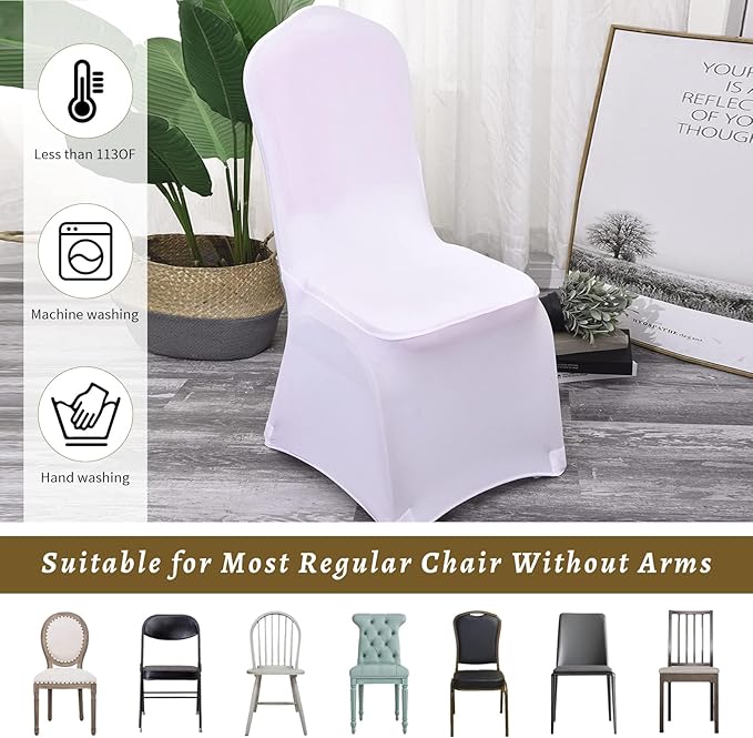 50Pcs White Washable Removable Universal for Wedding Party Dining Banquet Polyester Spandex Stretch Slipcovers Chair Covers