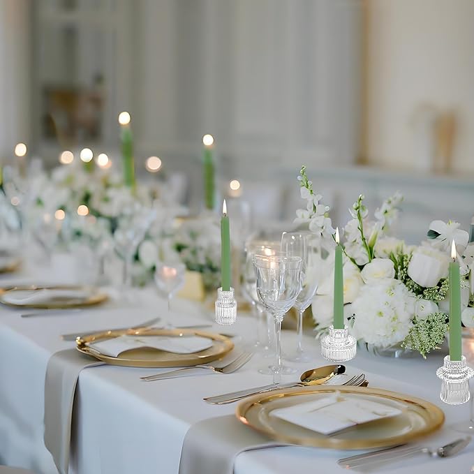 Double Sided Vintage Ribbed Taper Glass Candle Holders,Tea Candle Holder for Table Centerpieces, Wedding Decorations and Dinner Parties (Clear, 3 PCS)