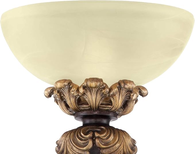 Barnes and Ivy Rita Traditional Victorian Torchiere Floor Lamp 75" Tall Carved Wood Amber Glass Shade Foot Dimmer Standing Light for Living Room Reading House Bedroom Home Office
