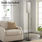 Floor Lamp for Living Room, Modern Standing Lamps with Lampshade, Minimalist Tall Lamp with Chain Switch for Living Room, LED Bulb Included (Beige Shade)